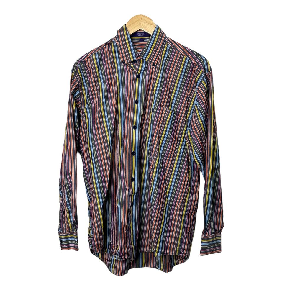 Alan Flasser Multi-Color Stripe Cotton Long Sleeve Button-Up Shirt Men's Medium